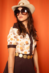 Vintage 1970s Brown and Orange Mini Dress