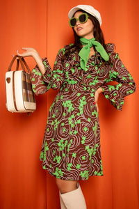 Vintage 1960s Floral Ruffle Midi Dress