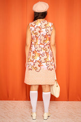 Vintage 1970s Pink Patterned Sleeveless Midi Dress
