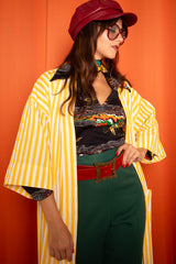 Vintage 1970s Yellow Striped Maxi Duster