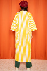 Vintage 1970s Yellow Striped Maxi Duster