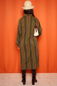 Vintage 1970s Brown and Green Midi Dress