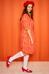 Vintage 1970s Pink and Orange Button Down Midi Dress