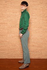 Vintage 1970s Mens Green Long Sleeve Shirt