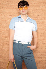 Vintage 1970s Mens Blue and White Terrycloth Shirt