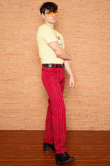 Vintage 1970s Mens Red Pinstripe Trousers