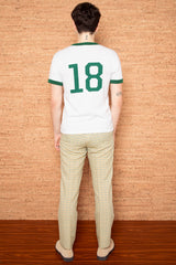 Vintage 1970s Mens White and Green Ringer T-Shirt