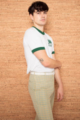 Vintage 1970s Mens White and Green Ringer T-Shirt