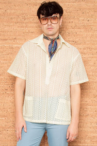 Vintage 1970s Mens Cream Lace Shirt