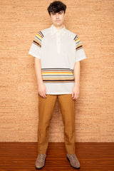 Vintage 1970s Cream Striped Short Sleeve Shirt