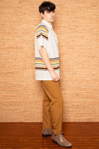 Vintage 1970s Cream Striped Short Sleeve Shirt