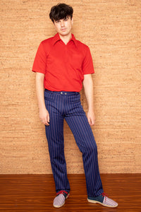 Vintage 1970s Mens Red Short Sleeve Zip Shirt