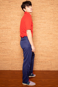 Vintage 1970s Mens Blue Pinstripe Trousers