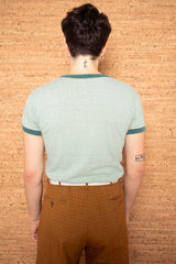 Vintage 1970s Mens Green Ringer T-Shirt