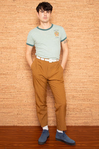 Vintage 1970s Mens Green Ringer T-Shirt