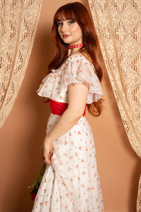 Vintage 1970s Red and White Floral Maxi Dress