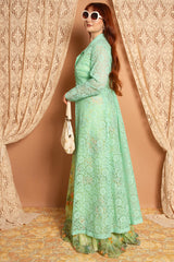 Vintage 1970s Turquoise Lace Maxi Gown
