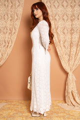 Vintage 1970s Lace Floral White Bridal Wedding Maxi Dress