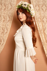 Vintage 1970s White Bridal Wedding Midi Dress