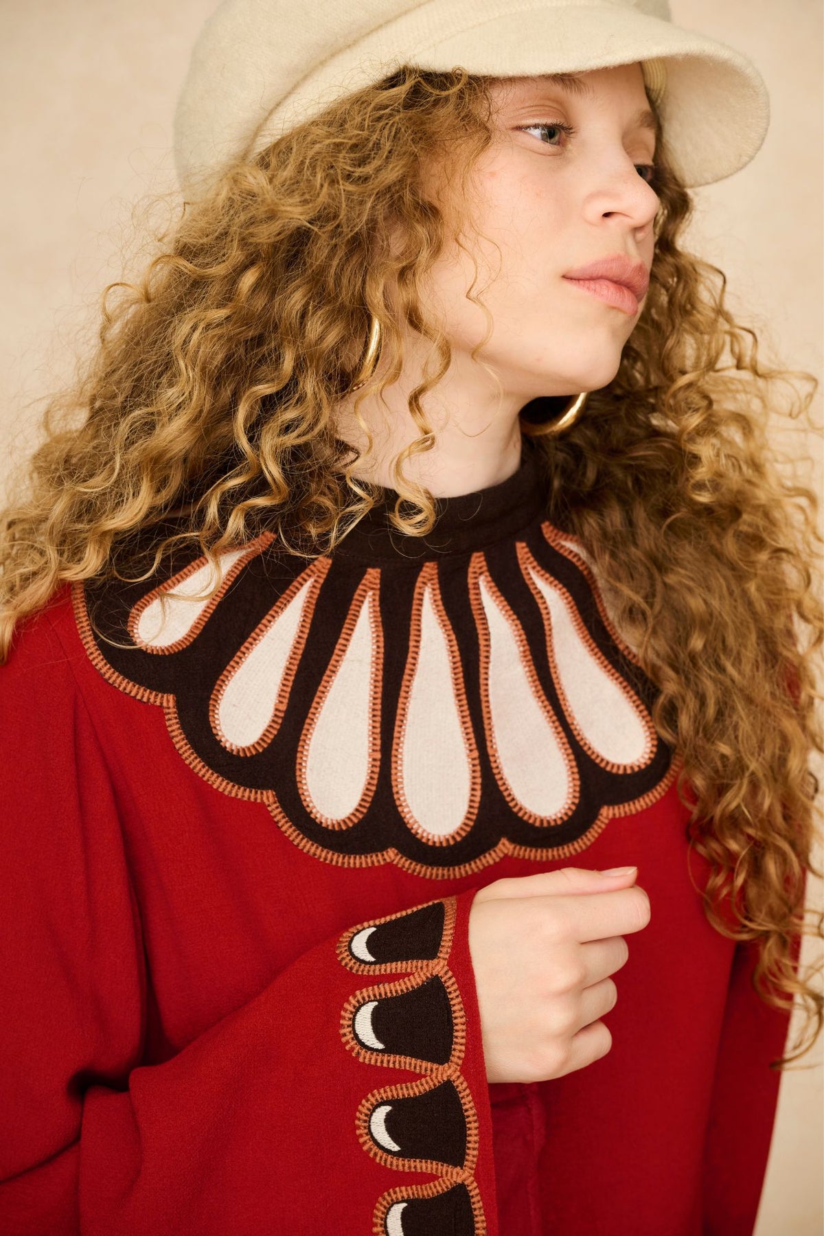 Underground Collection featuring 70s red long sleeve mini dress by The Hippie Shake - close up