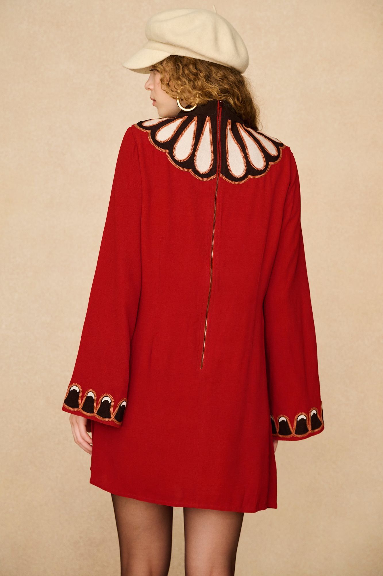 Underground Collection featuring 70s red long sleeve mini dress by The Hippie Shake - back view