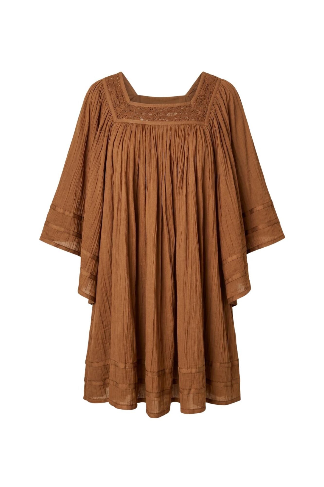 Ghost image of 70s style brown flowy Desert Angel tunic mini dress by The Hippie Shake