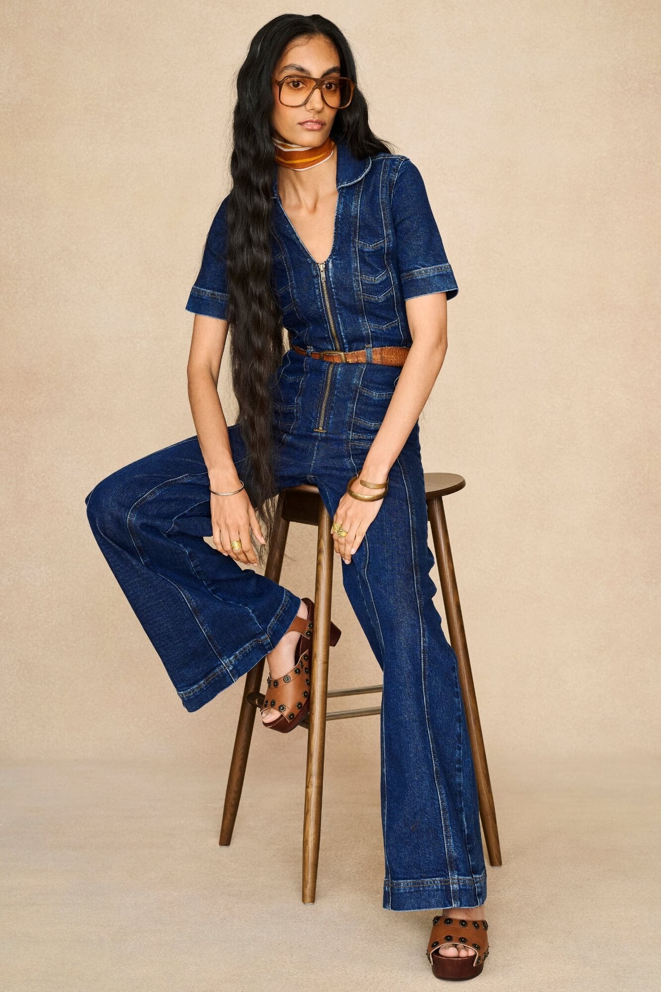 Denim Collection featuring 70s denim jumpsuit by The Hippie Shake - front view
