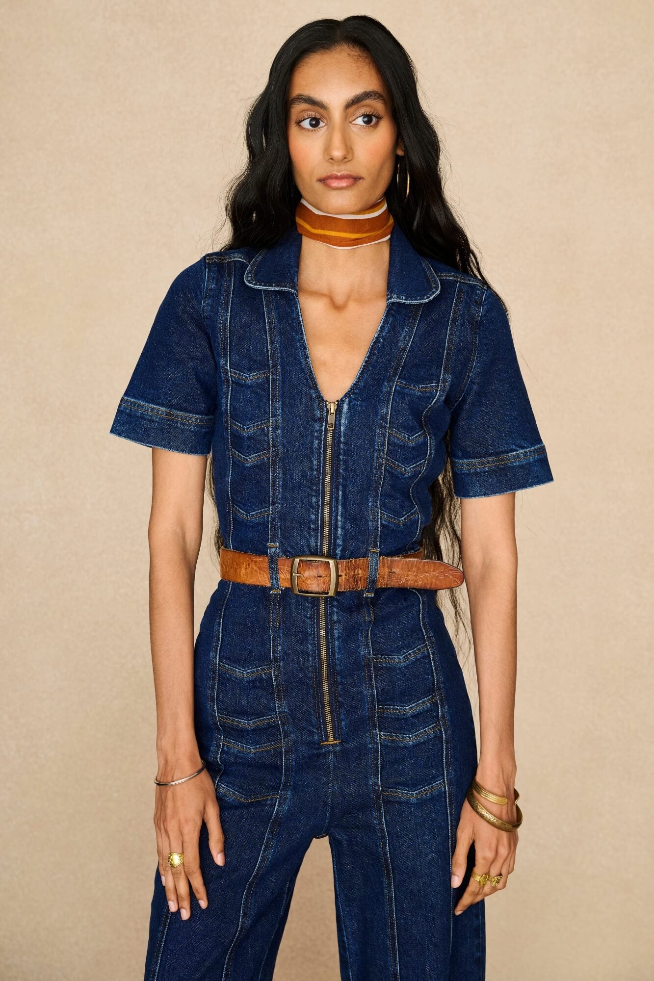 Denim Collection featuring 70s denim jumpsuit by The Hippie Shake - close up