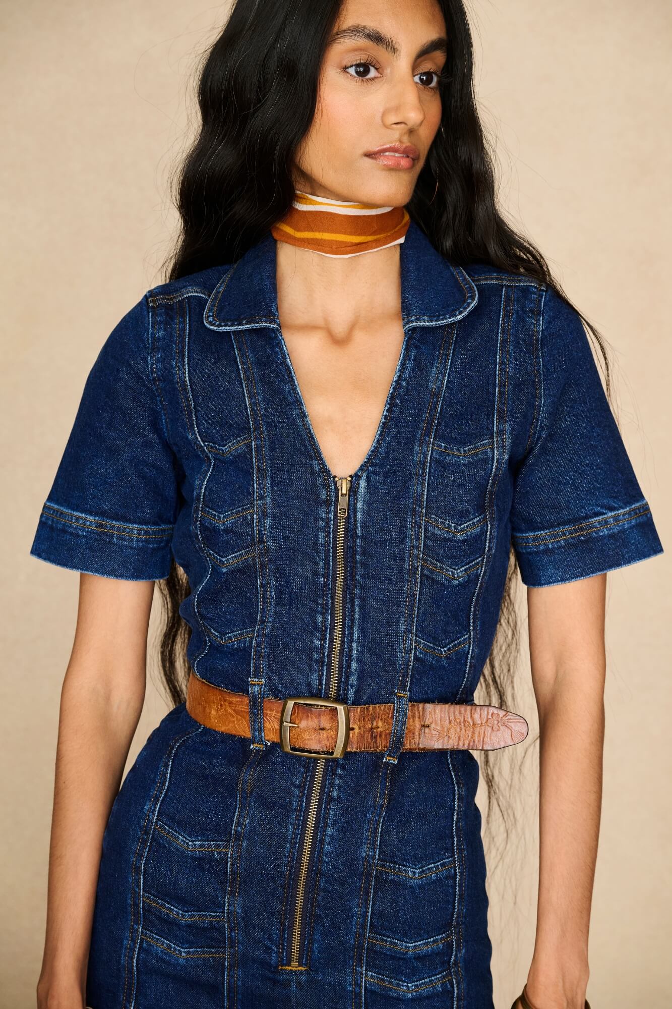 Denim Collection featuring 70s denim jumpsuit by The Hippie Shake - close up