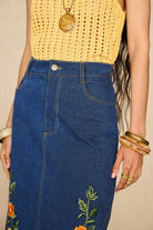 Denim Collection featuring 70s denim maxi skirt by The Hippie Shake - close up