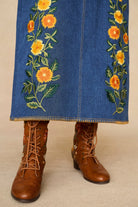 Denim Collection featuring 70s denim maxi skirt by The Hippie Shake - close up