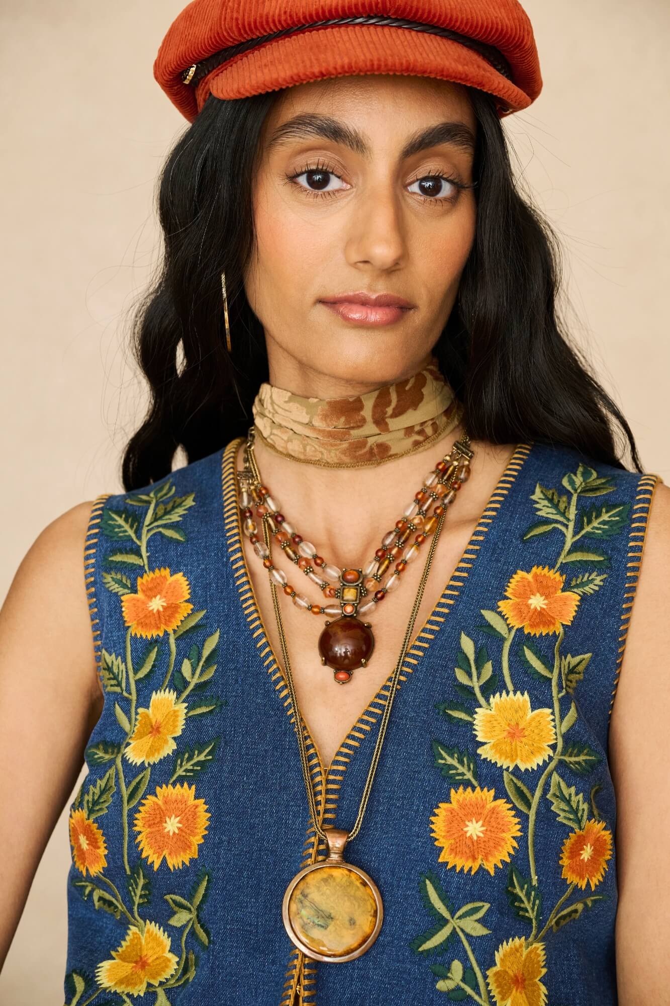 Denim Collection featuring 70s denim embroidered vest by The Hippie Shake - close up