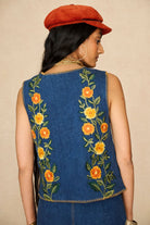 Denim Collection featuring 70s denim embroidered vest by The Hippie Shake - back view