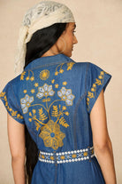 Denim Collection featuring 70s  embroidered jumpsuit by The Hippie Shake - back view