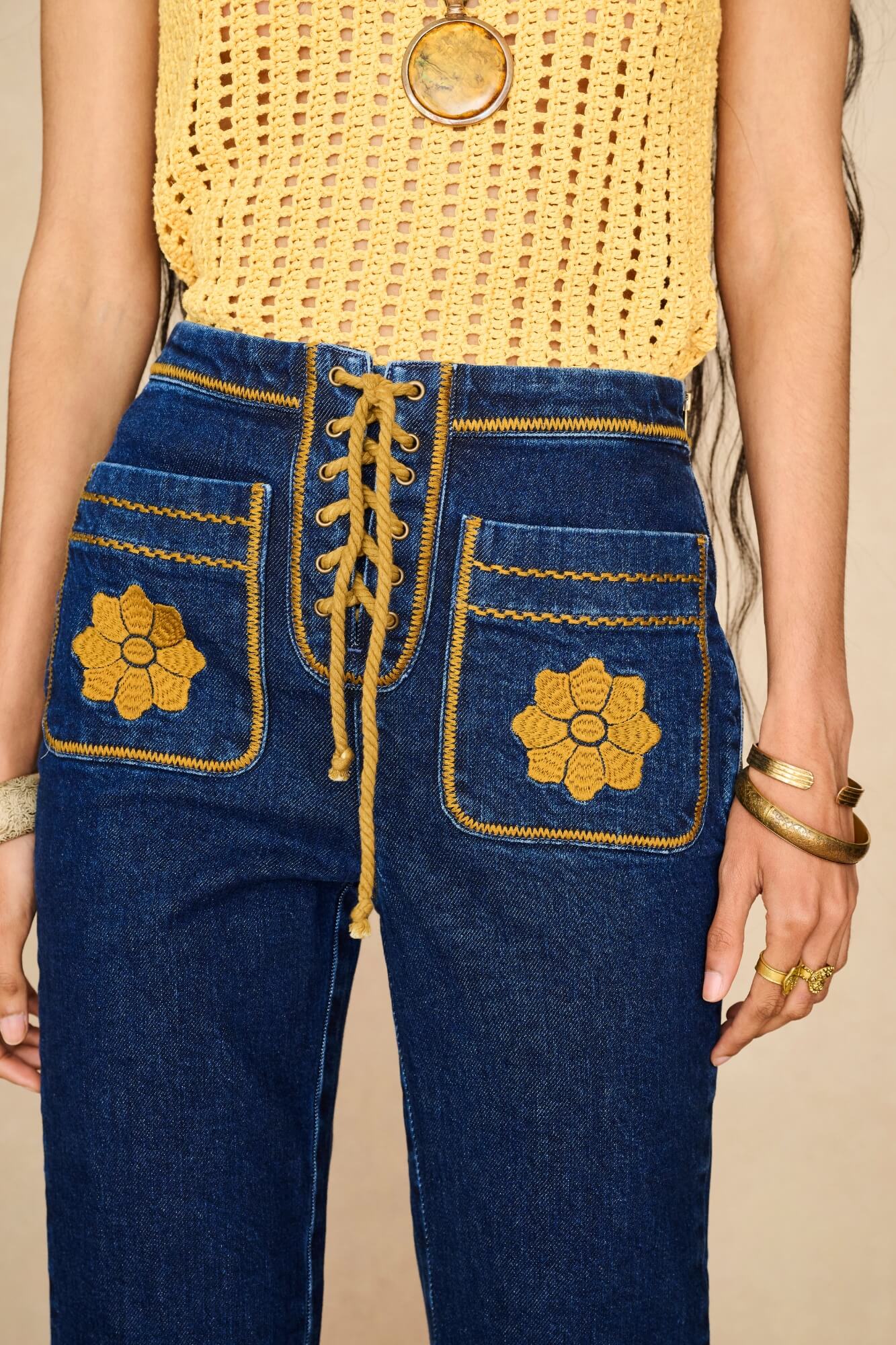 Denim Collection featuring 70s denim flares by The Hippie Shake - detail shot