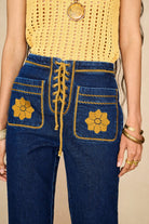 Denim Collection featuring 70s denim flares by The Hippie Shake - detail shot