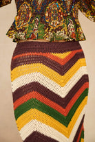 Model wearing 70s striped knitted skirt  by The Hippie Shake, close up
