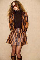 Underground Collection featuring 70s brown patterned leather skirt and jacket co-ord by The Hippie Shake