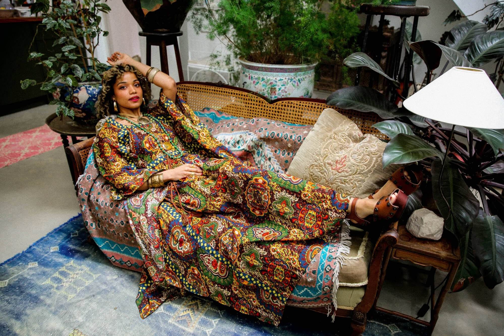 Magic Carpet Ride collection featuring 70s printed kaftan dress by The Hippie Shake