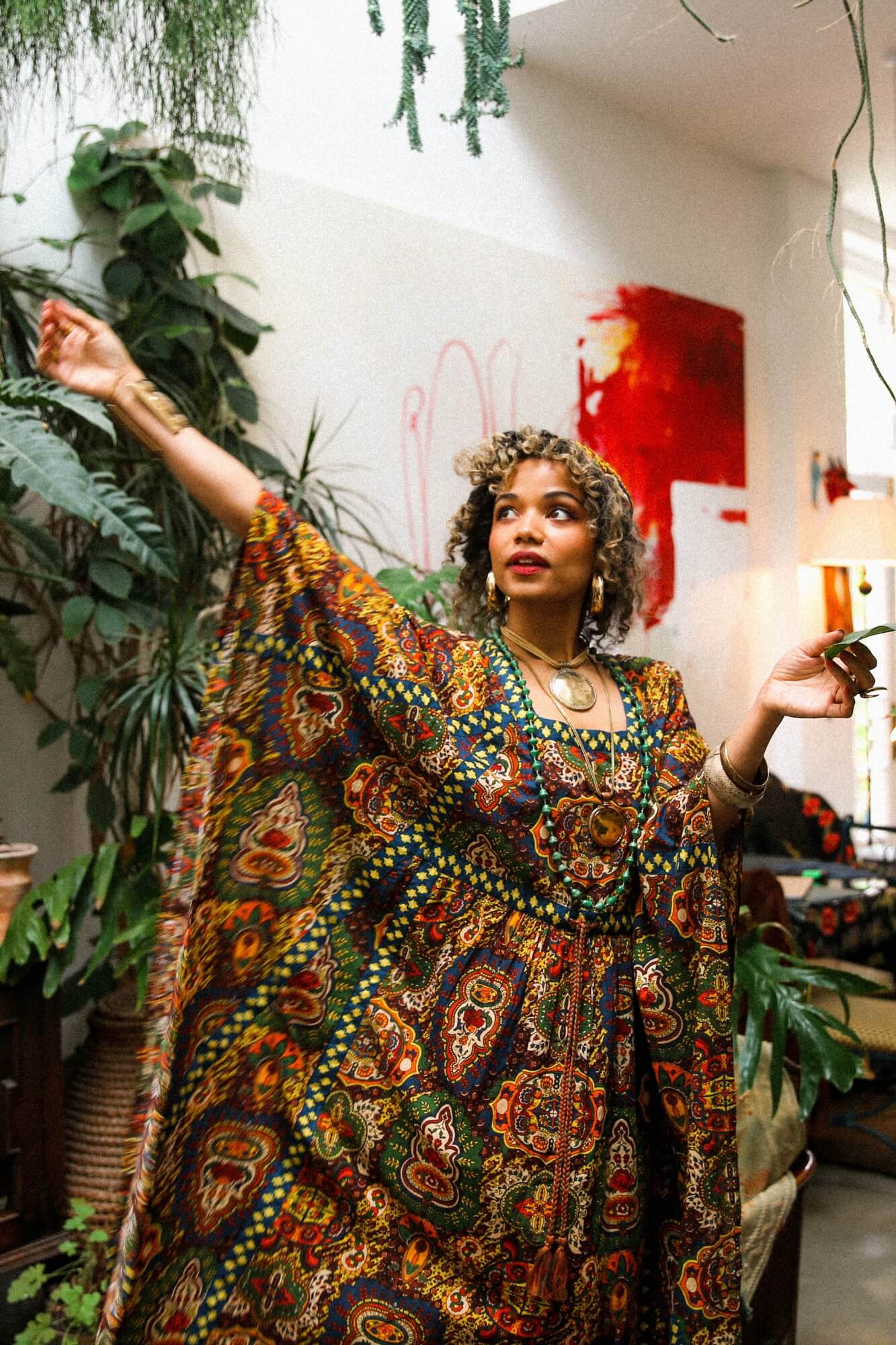 Magic Carpet Ride collection featuring 70s printed kaftan dress by The Hippie Shake