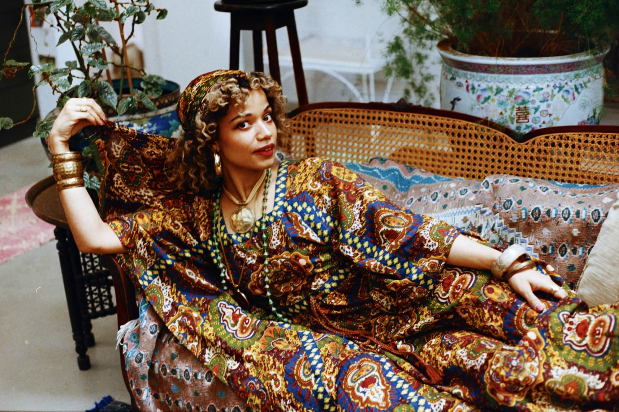 Magic Carpet Ride collection featuring 70s printed kaftan dress by The Hippie Shake