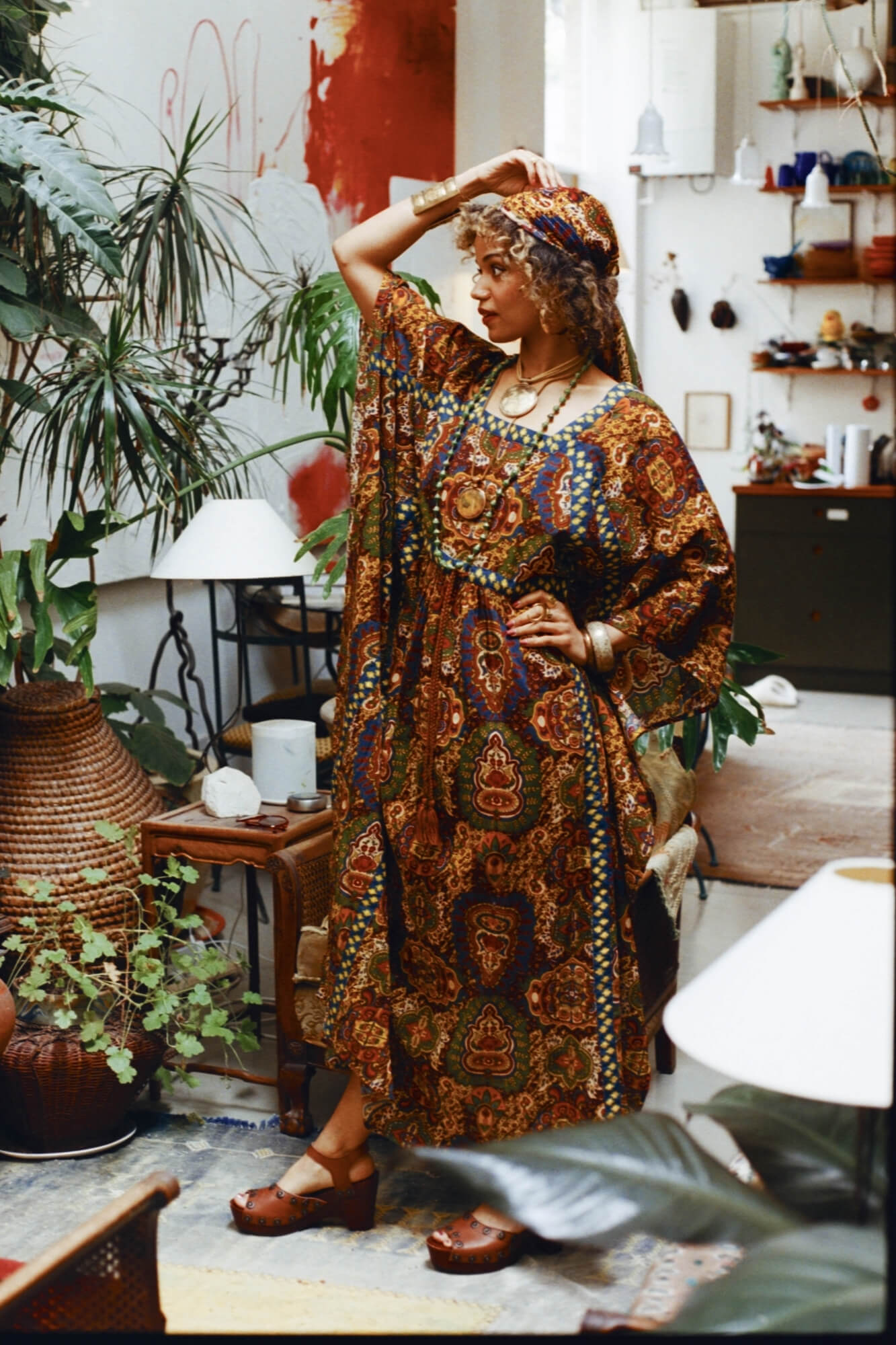 Magic Carpet Ride collection featuring 70s printed kaftan dress by The Hippie Shake