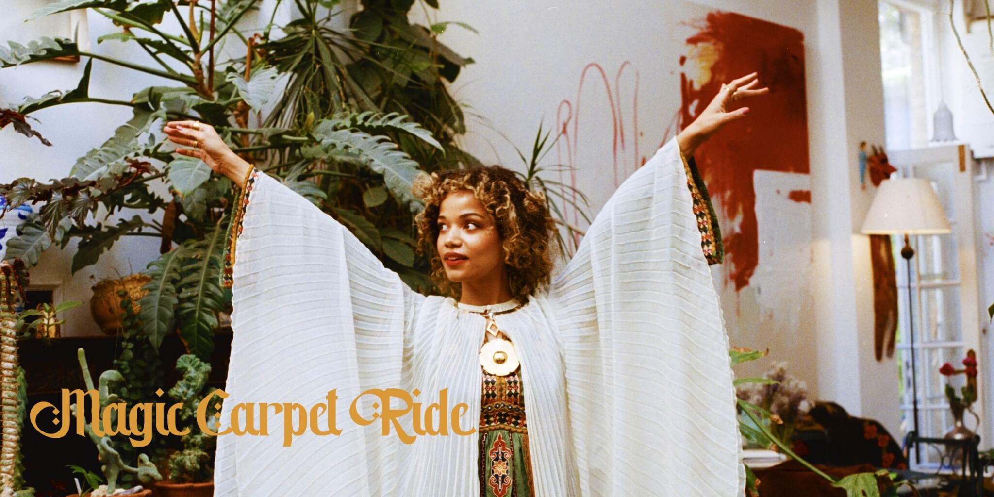 Image featuring 70s cream cape by The Hippie Shake for Magic Carpet Ride lookbook