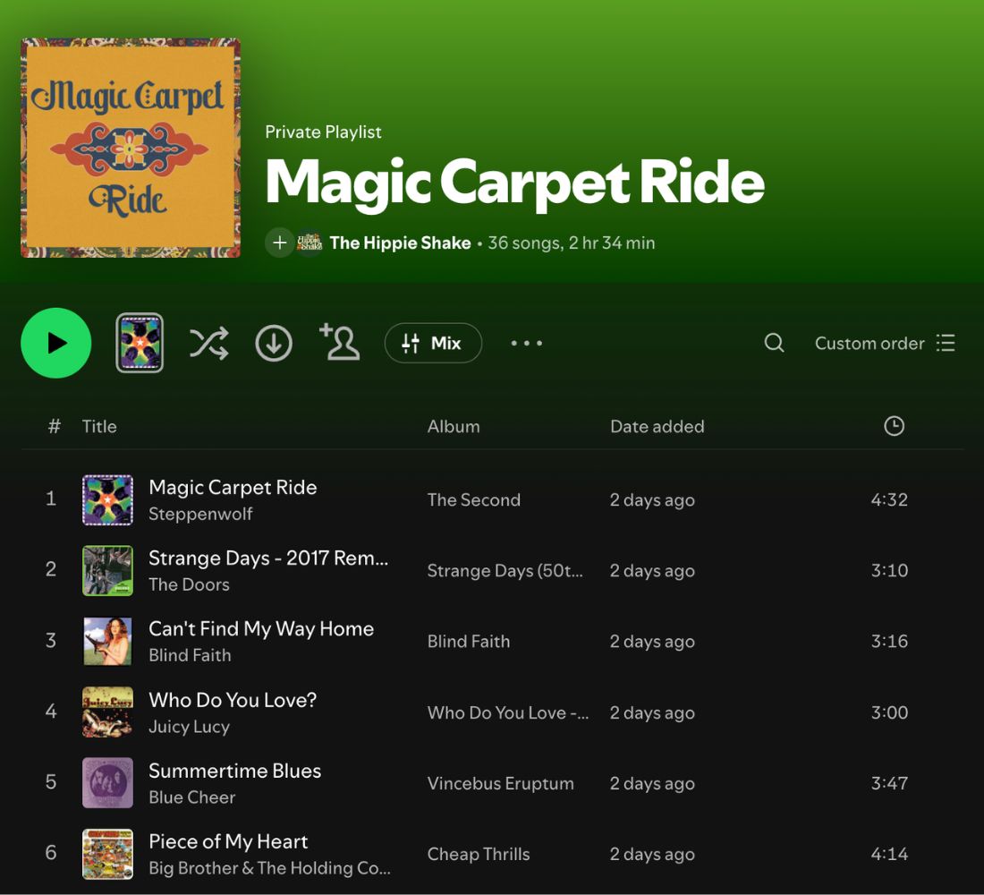 Spotify playlist for Magic Carpet Ride by The Hippie Shake