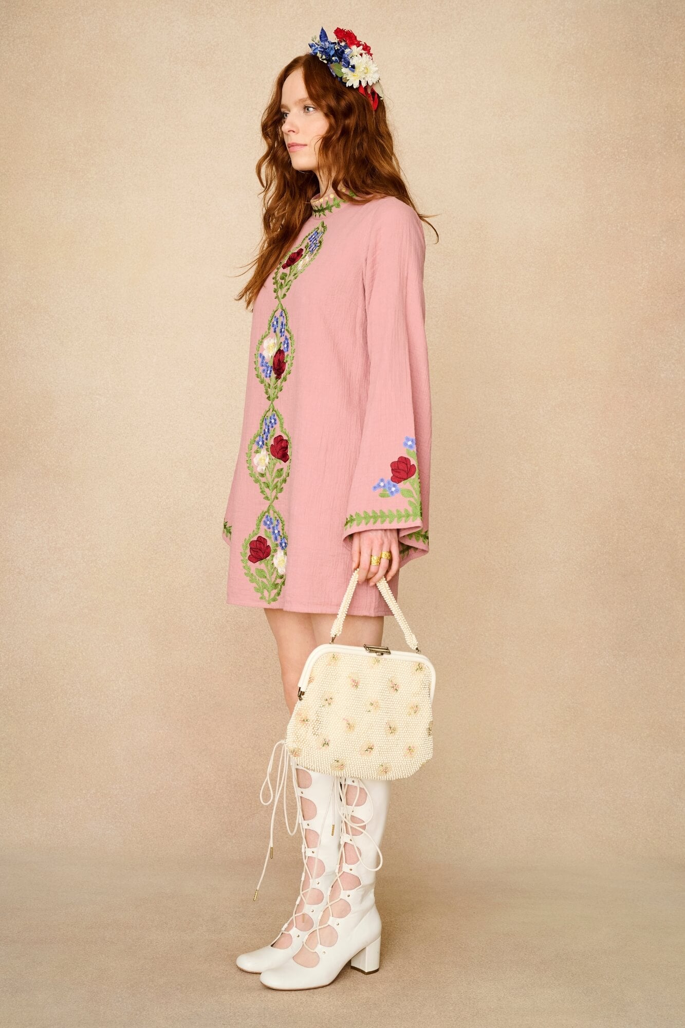 Wild Rose Pink Embroidered Mini Dress