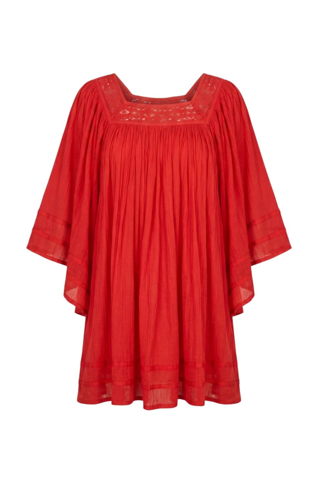 Ghost image of 70s style red flowy Desert Angel tunic mini dress by The Hippie Shake