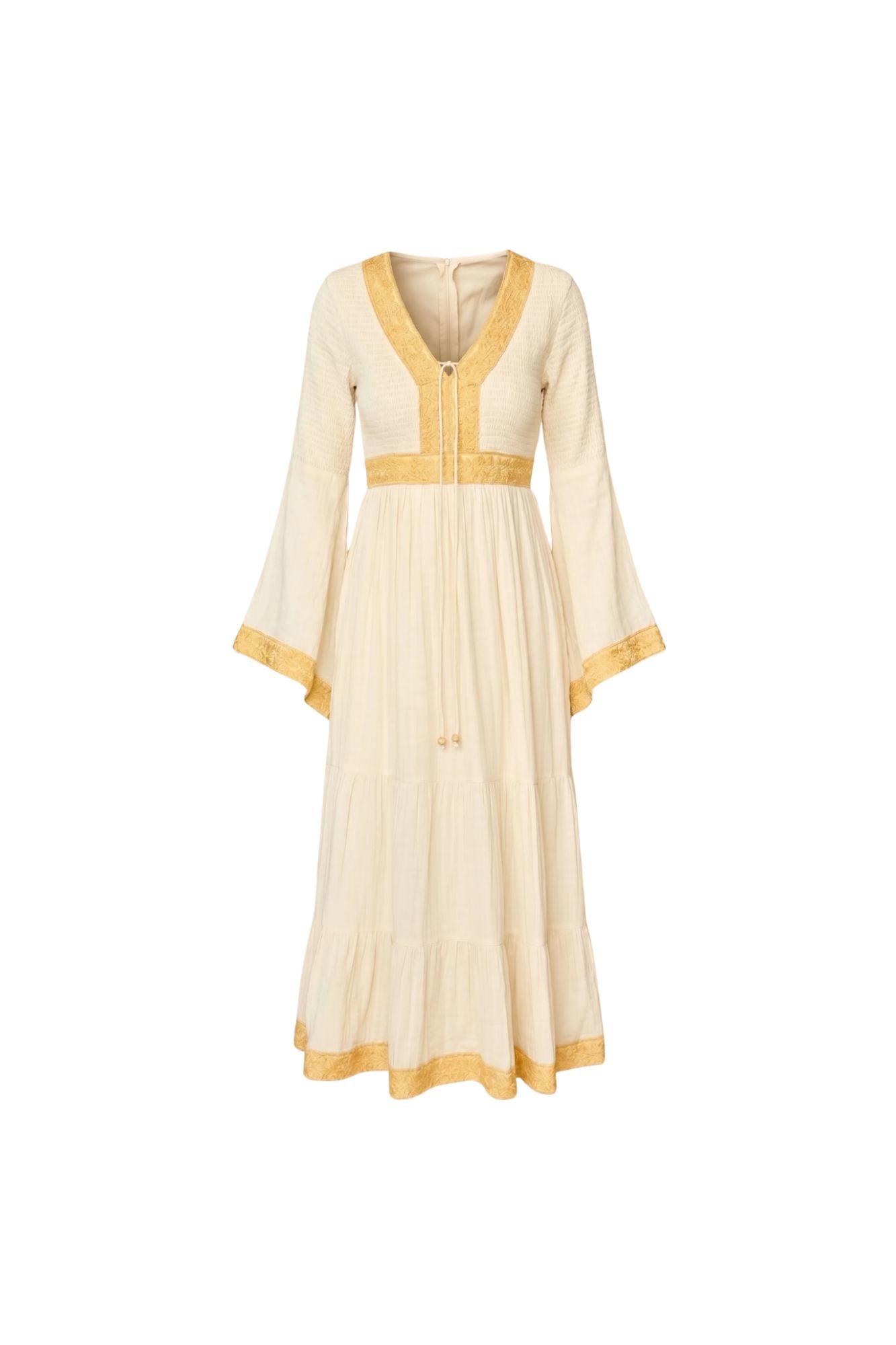 Ghost image of 70s style cream Reverie flowy maxi dress by The Hippie Shake