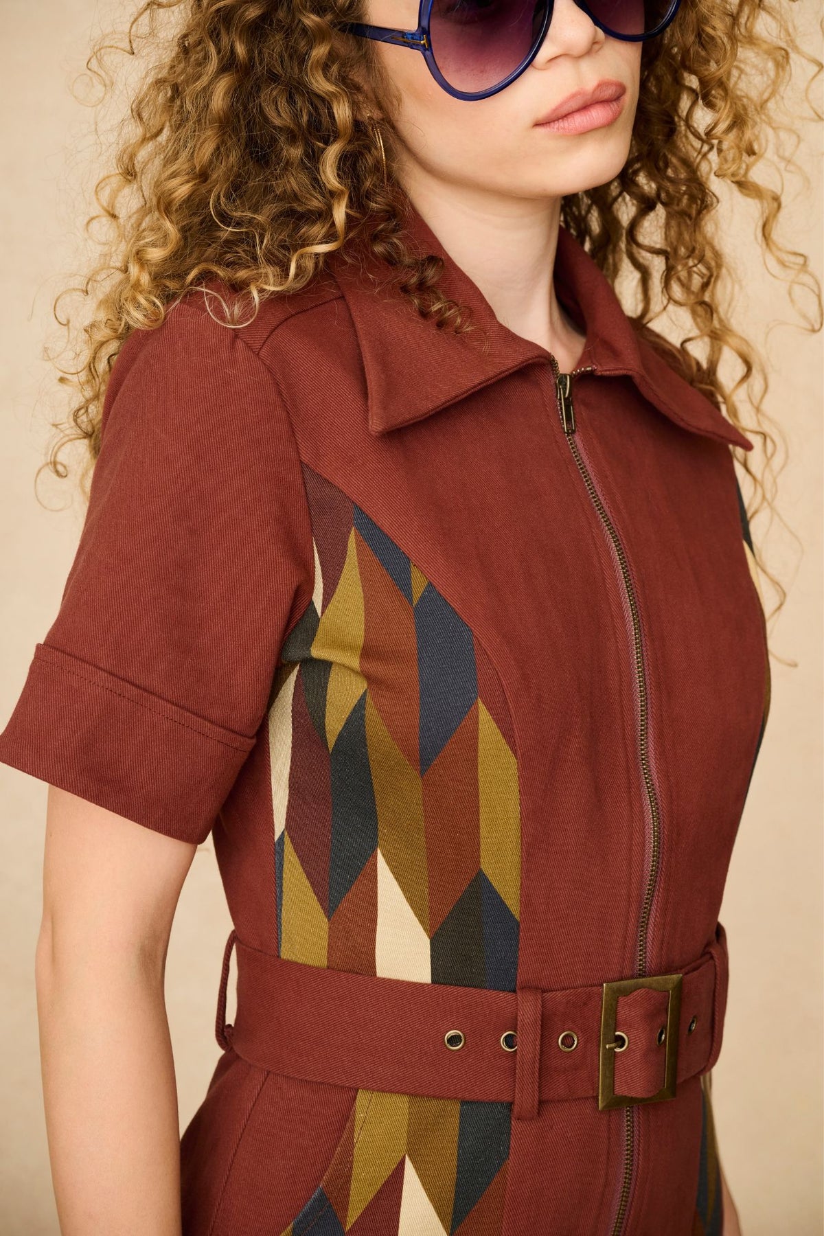Underground Collection featuring 70s collared jumpsuit by The Hippie Shake - close up