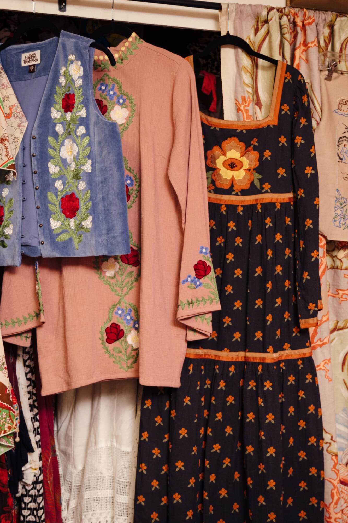Image showcasing the embroidery details for The Hippie Shakes new collection Pamela Des Barres inspired by 60s and 70s fashion