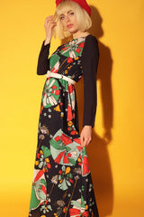 Vintage 1970s Navy Floral Maxi Dress
